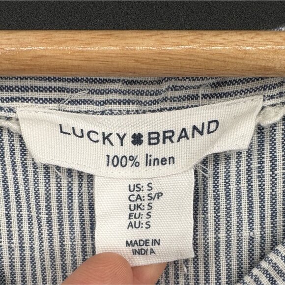 Lucky Brand 100% Linen Striped Sleeveless Tiered Dress S Blue White Sundress - Picture 4 of 7